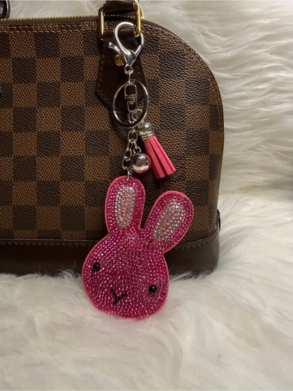 Bling Bunny Rabbit bag Charm keychain fob tassel pink